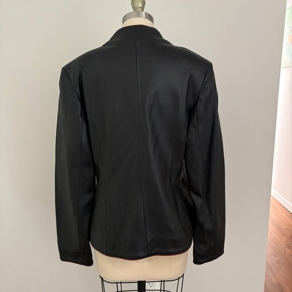 Pier Angelini Black Leather Jacket with Red Trim Size 40 - Picture 3 of 11